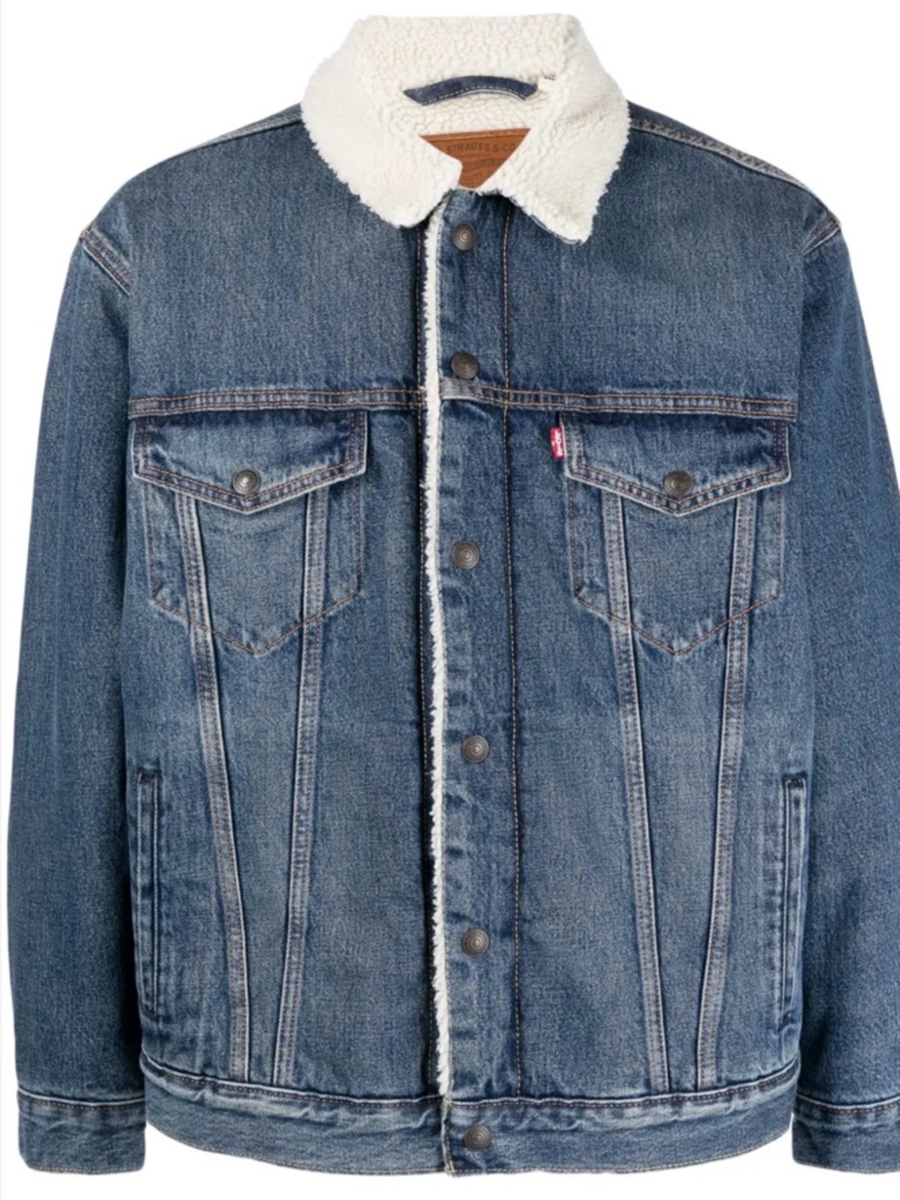 Levi's Blue Denim Sherpa-Lined Jacket with White Collar